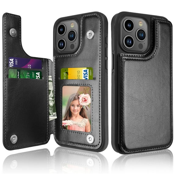 Ebizware for iphone 15 Pro Max Phone Case, Leather Wallet Case with Credit Card Cash Holder for Women Men Magnetic Folio Flip Kickstand Cover for iphone 15 Pro Max [Black]