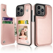 Ebizware for iphone 15 Pro Max Phone Case, Leather Wallet Case with Credit Card Cash Holder for Women Men Magnetic Folio Flip Kickstand Cover for iphone 15 Pro Max [Rosr Gold]