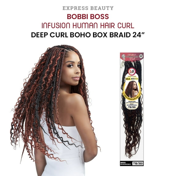 Ebo Bobbi Boss Infusion Human Hair Curl Crochet Braid Deep Curl Boho Box Braid 24" ( T1B/350 Off Black / Copper )