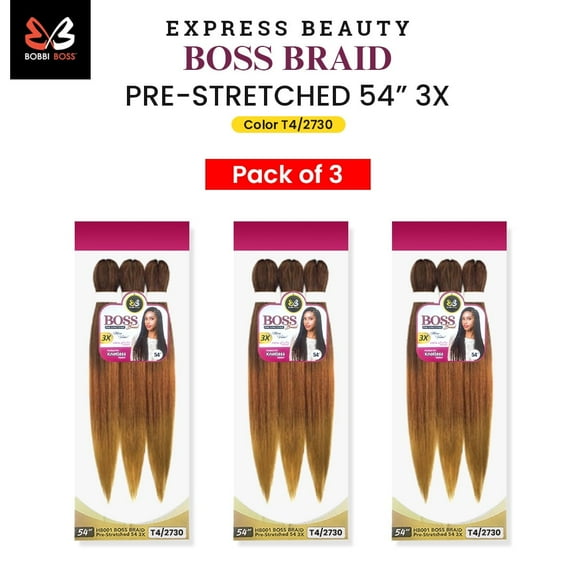 Ebo Bobbi Boss King Tips Boss Braid Pre-Stretched Braiding Hair 54" 3X Perfect for Knotless Styles (30 Auburn) (3 Pack)