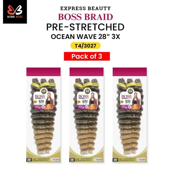 Ebo Bobbi Boss King Tips Boss Braid Pre-Stretched Ocean Wave Braiding Hair 28" 3X Perfect for Knotless Styles (T1B/30) (3 Pack)