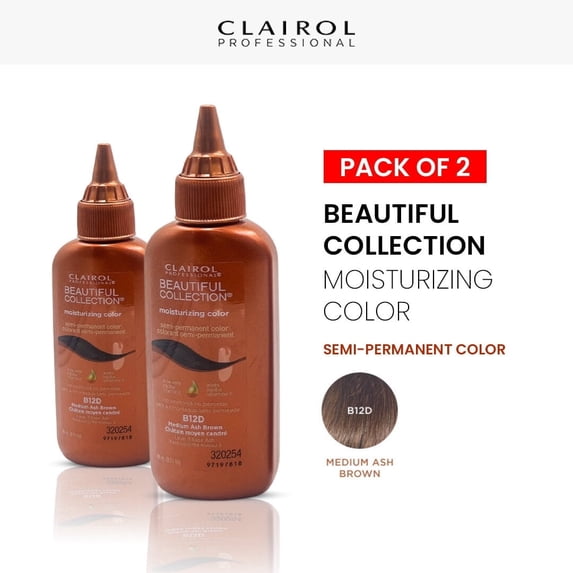 Ebo Clairol Professional Beautiful Collection Moisturizing Color Semi Permanent Hair Color (2 Pack) (B12D Medium Ash Brown) - 3 oz each