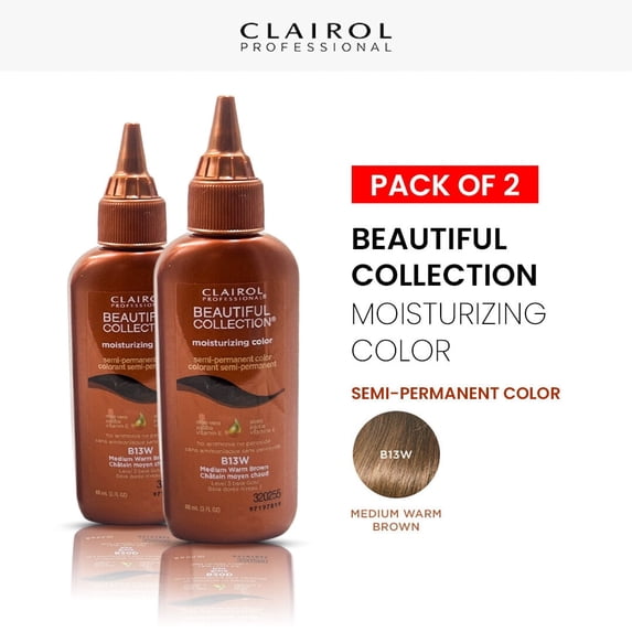 Ebo Clairol Professional Beautiful Collection Moisturizing Color Semi Permanent Hair Color (2 Pack) (B13W Medium Warm Brown) - 3 oz each