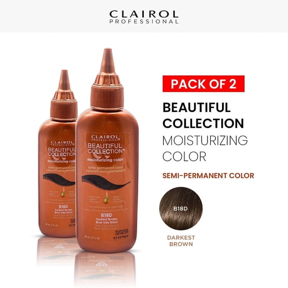 Ebo Clairol Professional Beautiful Collection Moisturizing Color Semi Permanent Hair Color (2 Pack) (B18D Darkest Brown) - 3 oz each