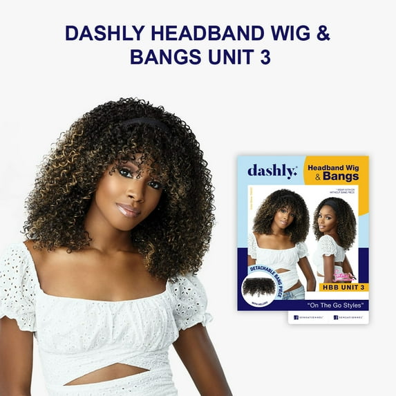 Ebo Dashly Synthetic Headband Wig With Bangs Hb Unit 3 Kinky Curly 18” ( 1 Jet Black )