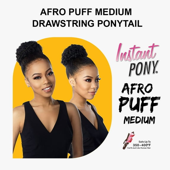 Ebo Instant Pony Synthetic Heat Resistant Draw String Ponytail Afro Puff Medium ( 1B Off Black )