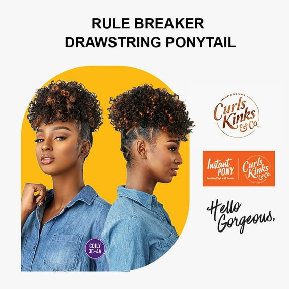 Ebo Instant Pony Synthetic Heat Resistant Draw String Ponytail Rule Breaker Gogo Curl 6" ( P1B/BG Off Black Burgundy )