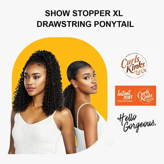 Ebo Instant Pony Synthetic Heat Resistant Draw String Ponytail Show Stopper XL Bohemian Curl 18" ( P1B/30 Off Black Auburn )