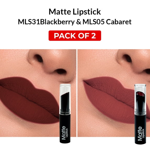 Ebo Matte Finish Lipstick Waterproof Long Lasting Mls05 Cabaret & Mls31 Blackberry ( Pack Of 2 )