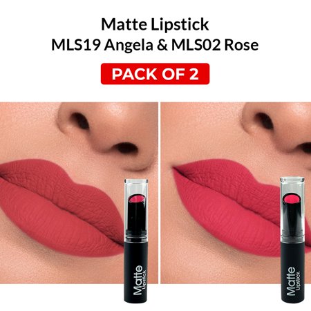 Ebo Matte Finish Lipstick Waterproof Long Lasting Mls19 Angel & Mls02 Rosa ( Pack Of 2 )