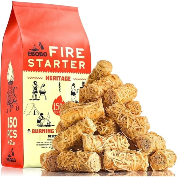 Ebobo - Natural Fire Starter, 150 Firelighters, 10 Min Burn Time