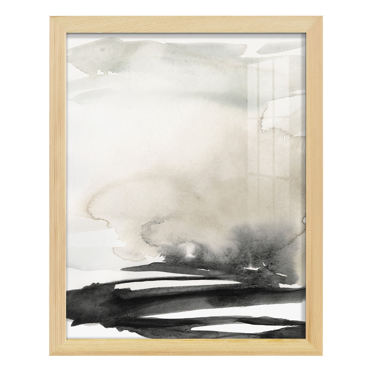 Ebony Horizon Triptych I - Framed Print w/glass - Natural Wood