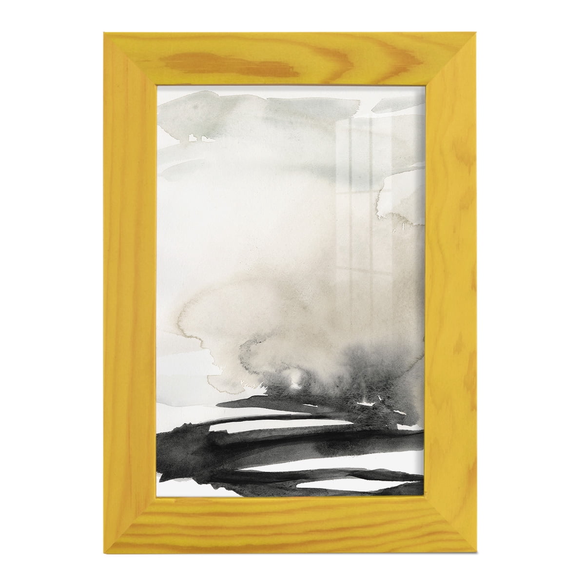 Ebony Horizon Triptych I - Framed Print w/glass - Sunflower Yellow