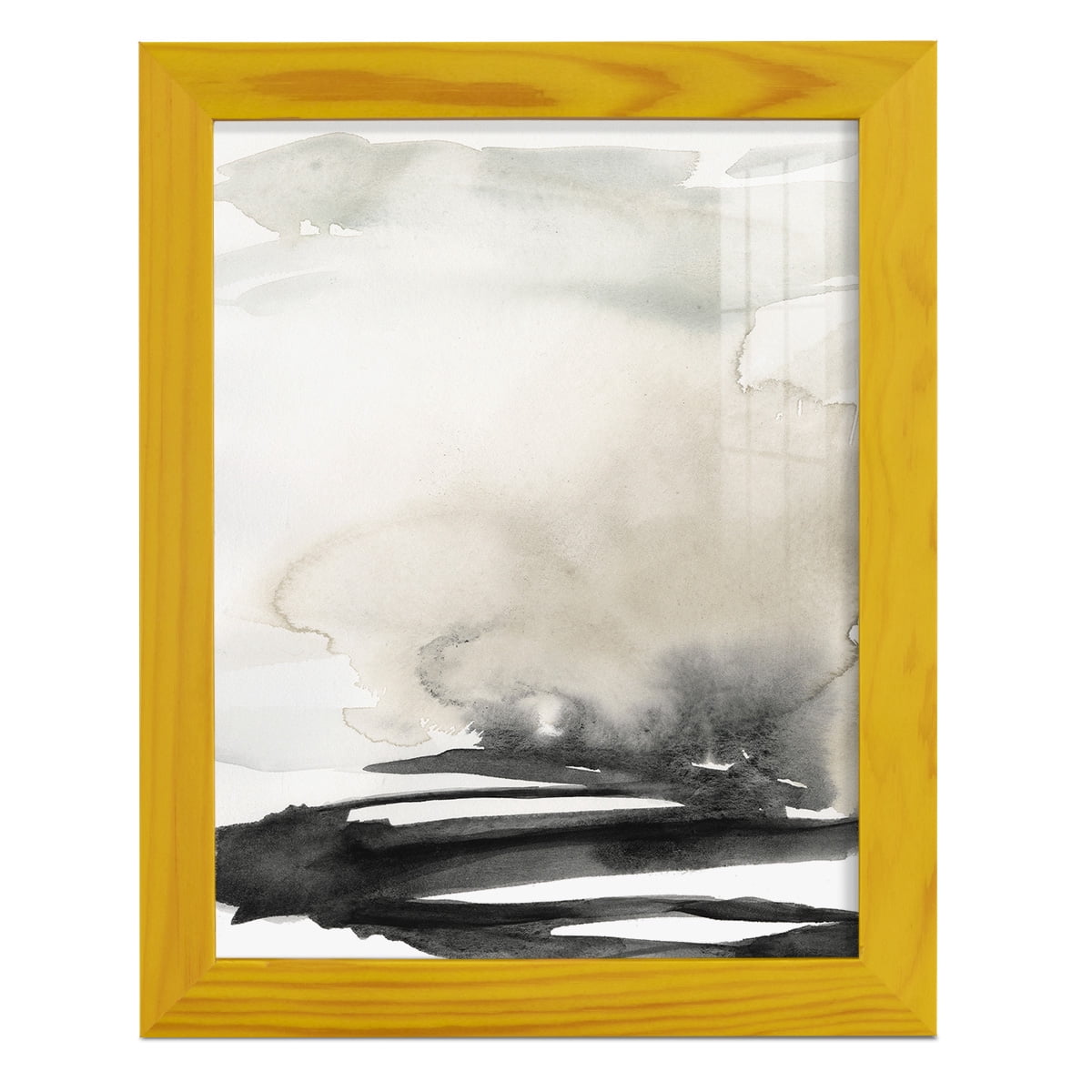 Ebony Horizon Triptych I - Framed Print w/glass - Sunflower Yellow