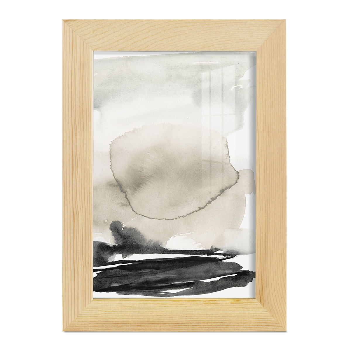 Ebony Horizon Triptych II - Framed Print w/glass - Natural Wood