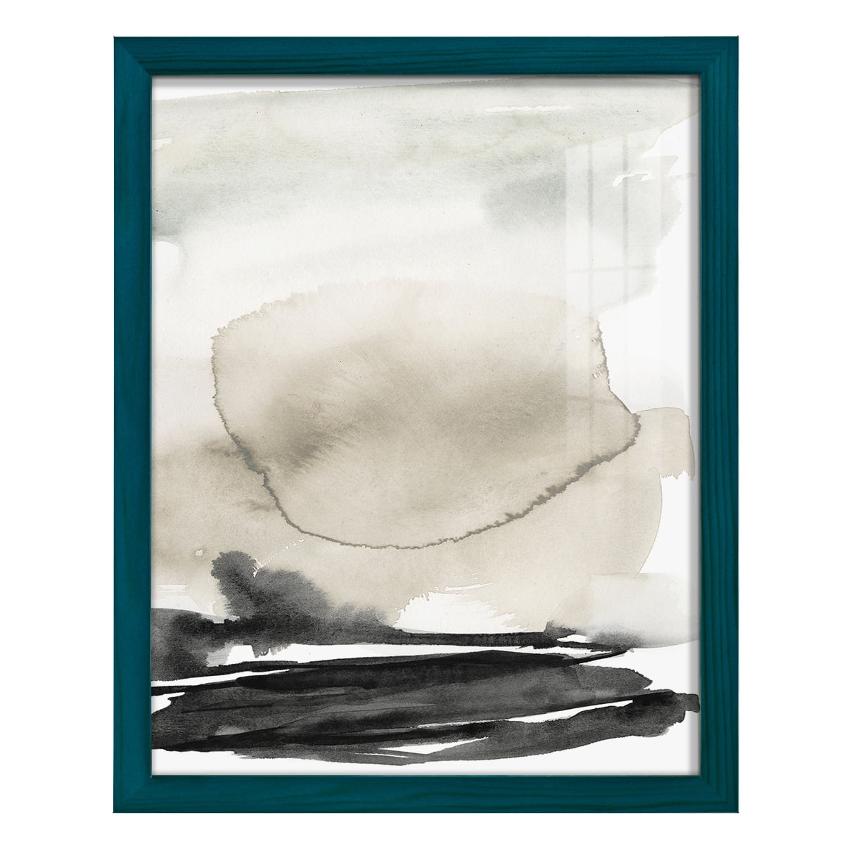 Ebony Horizon Triptych II - Framed Print w/glass - Ocean Blue