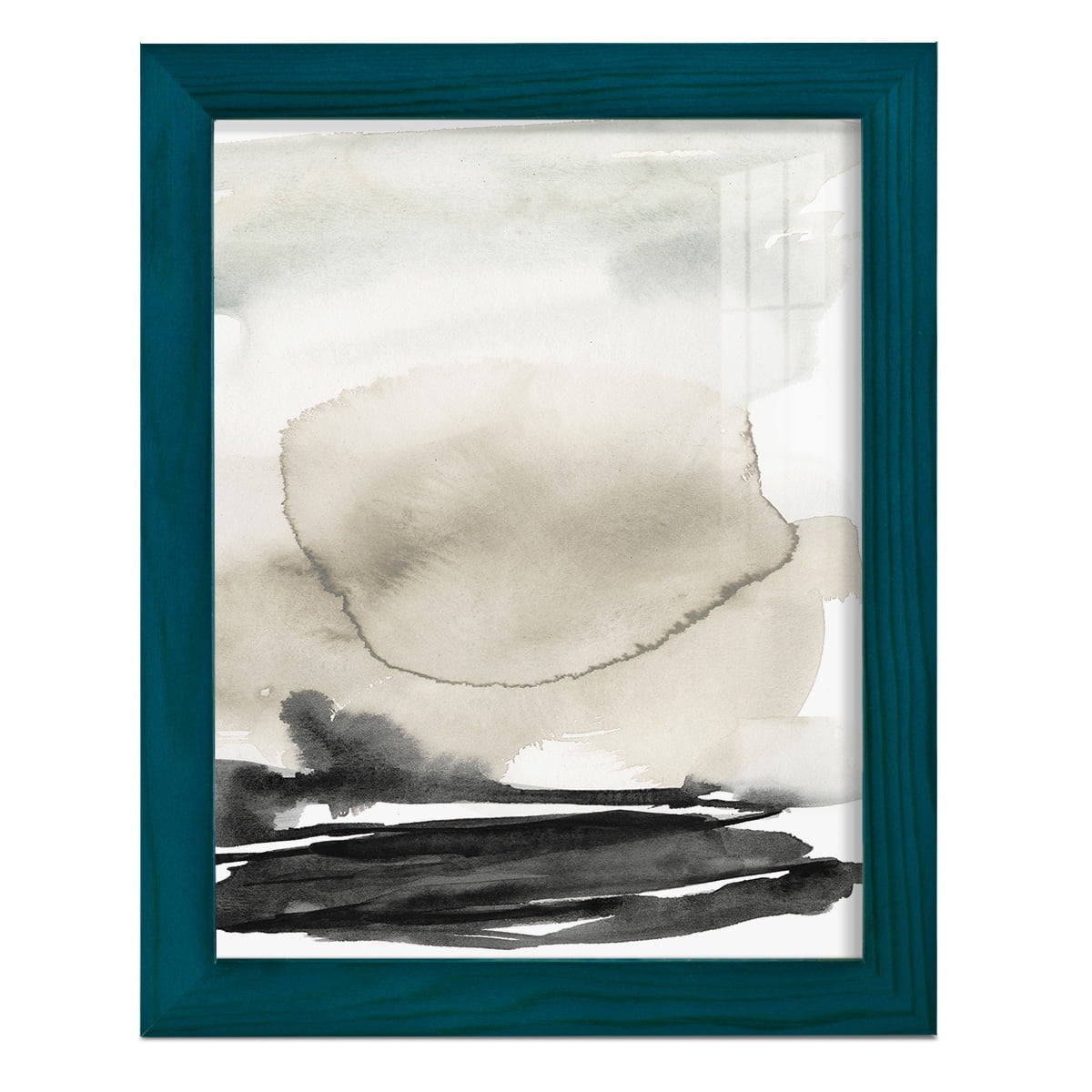Ebony Horizon Triptych II - Framed Print w/glass - Ocean Blue