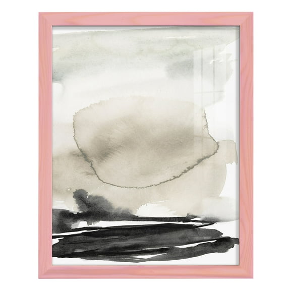 Ebony Horizon Triptych II - Framed Print w/glass - Sunset Pink