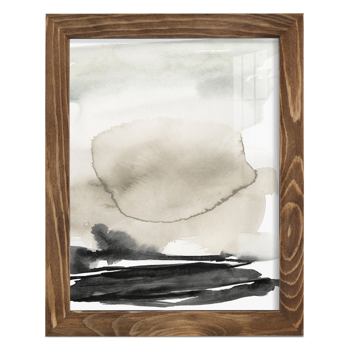 Ebony Horizon Triptych II - Framed Print w/glass - Walnut