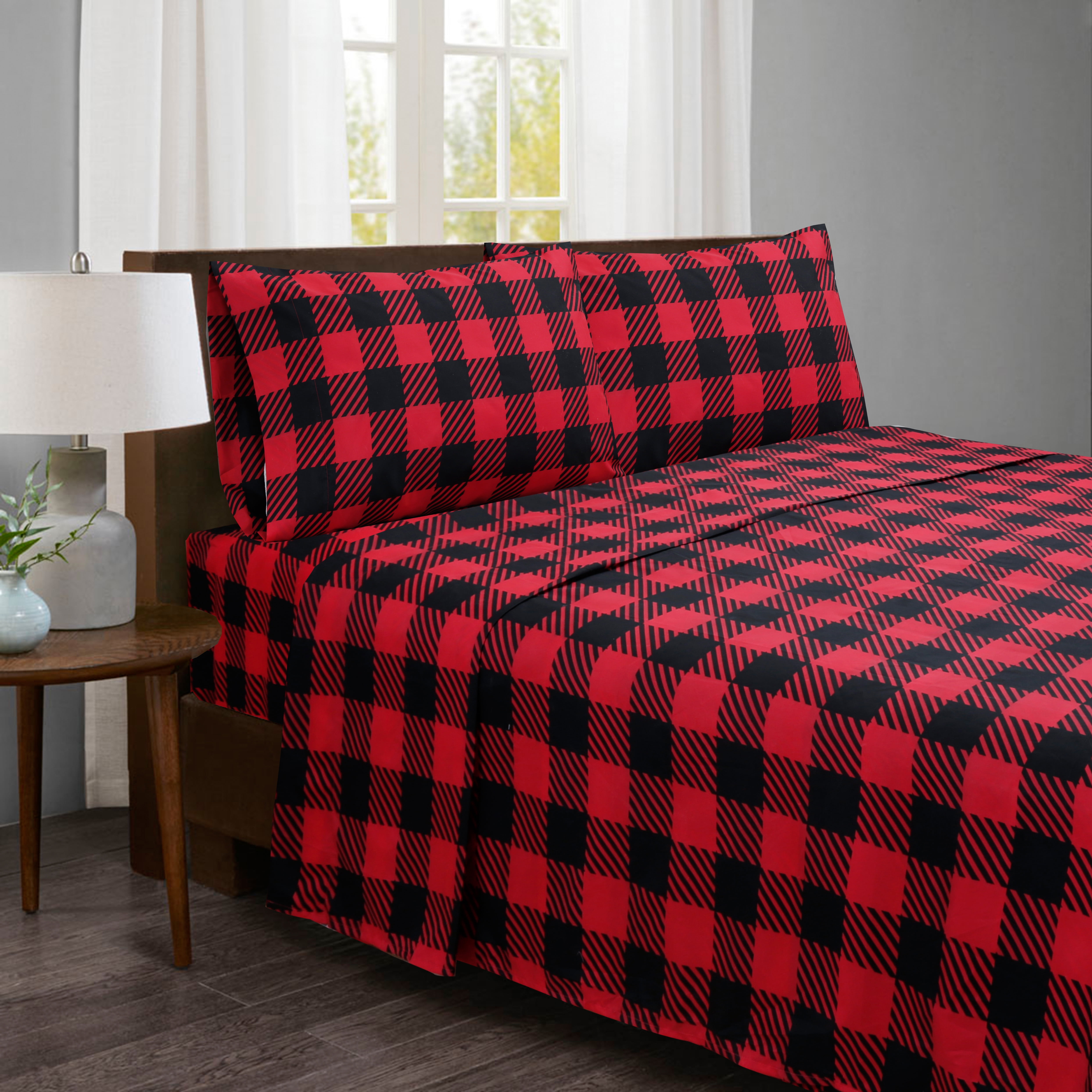 Ebony Red and Black Plaid Sheet Set King