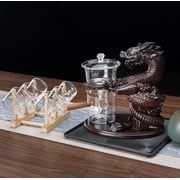 Ebony Solid Wood Glass Tea Pot Set with High Borosilicate Glass Teapot Magnetic Teapot Lazy Kung Tea Pot Set with Infuser Semi Automatic Drip Rotating Design-with 6 cups