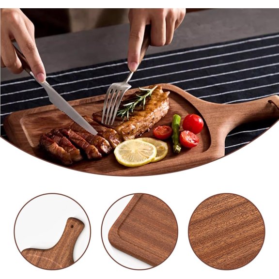Ebony Steak Board,Steak Plate with Handle,Wood Serving Tray for Family Dinner, Steak Cutting Board for Fruits, Steaks, Vegetables, Deli Foods$$Home Decor, Kitchen, & Other