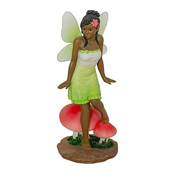 Ebony Treasures African American Dancing Fairy in Green, 9.5" H