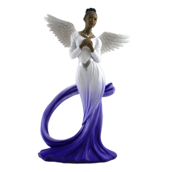 Ebony Treasures Sash Angel in Blue African American Angel Statue white/blue/silver 11.75 inches