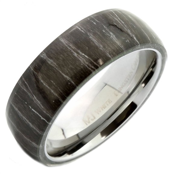 Ebony Wood 8mm Wedding Band with Polished Tungsten Carbide Sleeve Ring