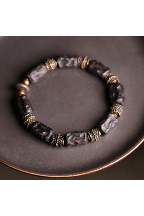 Ebony Wood Beaded Bracelet Chinese Style Handmade Vintage Look Unisex Adjustable Jewelry for Men Women