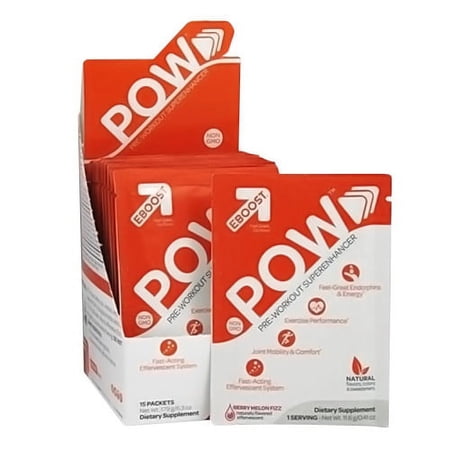 Eboost Pow Pre-Workout Superenhancer Berry-Melon Fizz Naturally Flavored, 15 Packets, 3 Pack