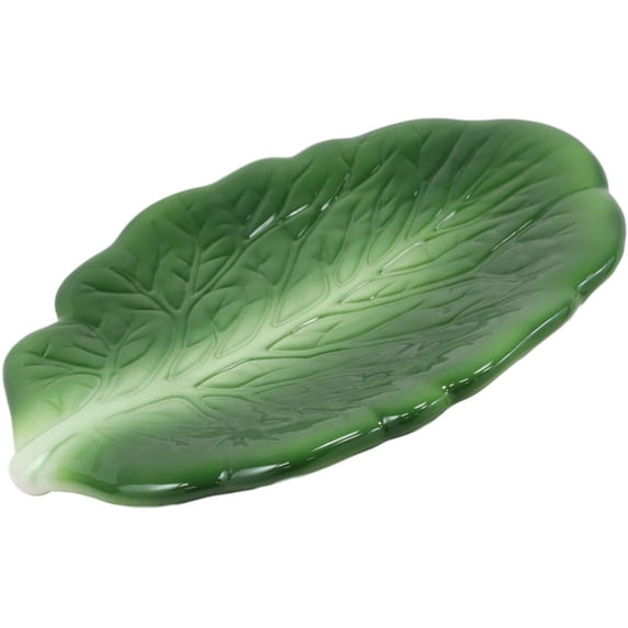 Ebros 10"L Ceramic Fresh Hearty Collard Green Leaf Shaped Serving Plate 1 PIECE