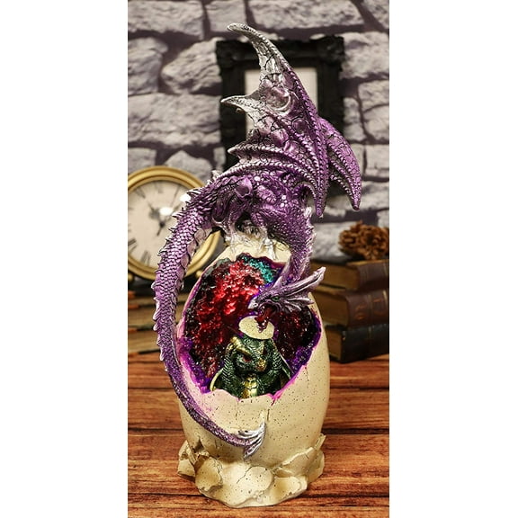 Ebros 12.5"H Magenta Dragon On Crystal Quartz Geode Egg LED Night Light Statue