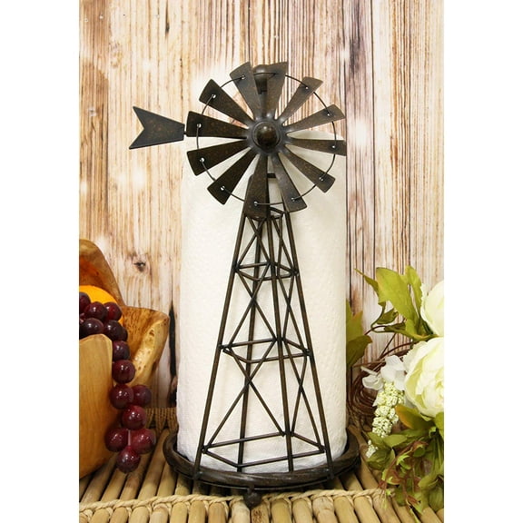 Ebros 14.5"H Rustic Country Farm Windmill Paper Towel Holder Metal Figurine