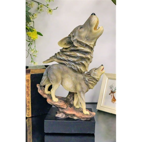 Ebros 15"H Full Moon Wildlife Howling Wolf Bust Statue On Museum Pedestal Base