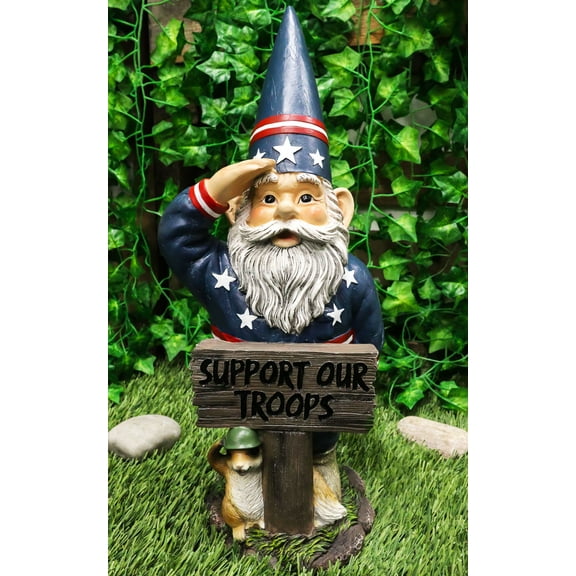 Ebros 17"H USA Patriotic Gnome And Squirrel In Salute Statue Support Our Troops