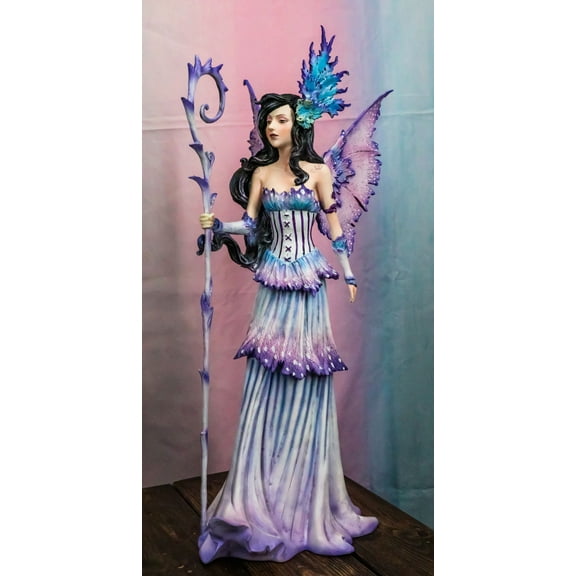 Ebros 18" Large Amy Brown Spring Purple Lavender Fairy With Magical Staff Statue