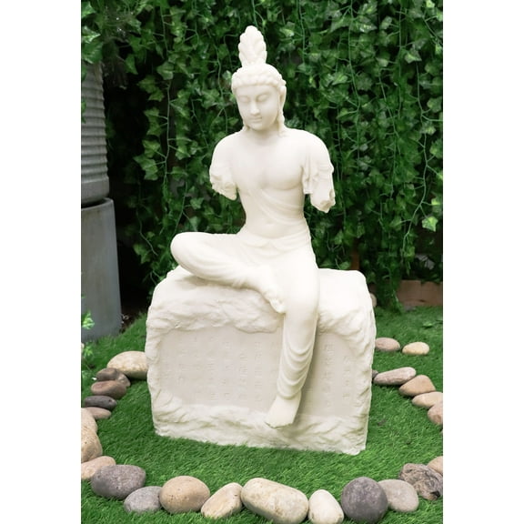 Ebros 24"H Armless Goddess of Compassion Kuan Yin Sitting On Mantra Rock Statue
