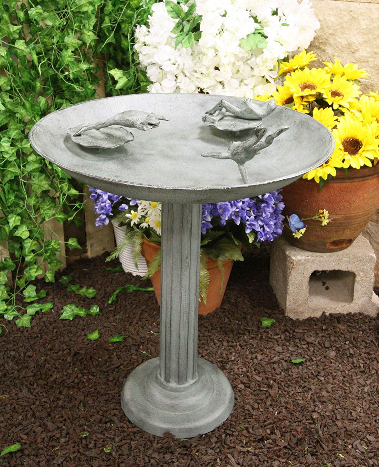 Ebros 26" Tall Aluminum Metal Trio Diving Frogs in Pond Plunge Party Garden Bird Feeder Or Bath Statue
