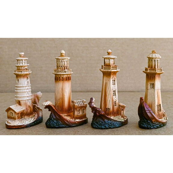 Ebros 3.5"Tall Marine Scenic Lighthouse By The Ocean Set Of 4 Miniature Figurine