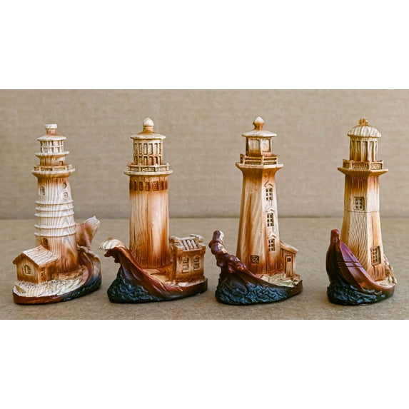 Ebros 3.5"Tall Marine Scenic Lighthouse By The Ocean Set Of 4 Miniature Figurine