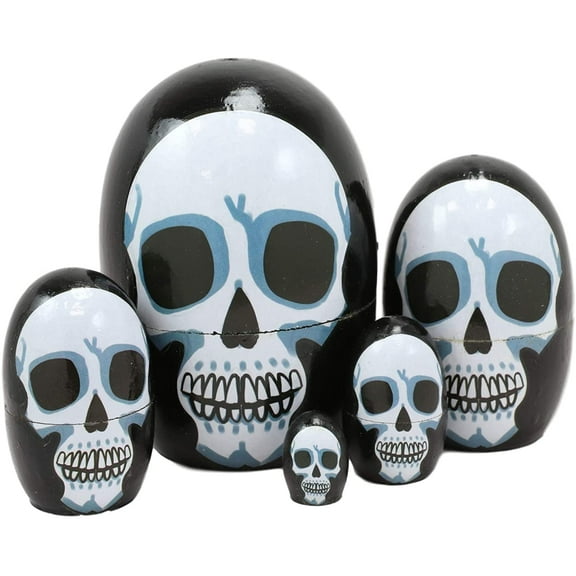 Ebros 5 Piece Set Skull Face Skeleton Head Nesting Dolls Matroyshka Figurines