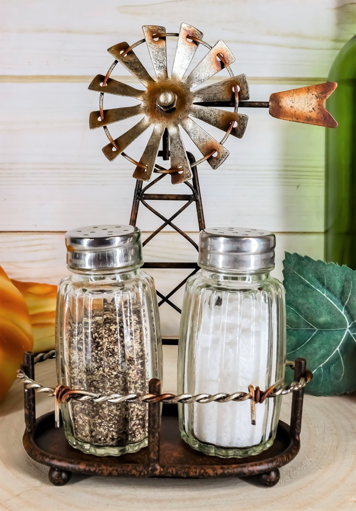 Rustic Aged Bronze Windmill Salt and Pepper Shaker Set