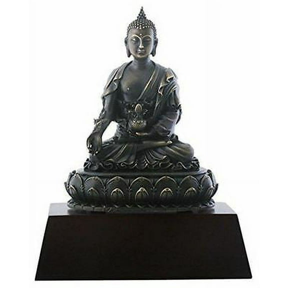 Ebros 7.75 Inch Dark Grey Medicine Buddha Meditating with Eyes Closed