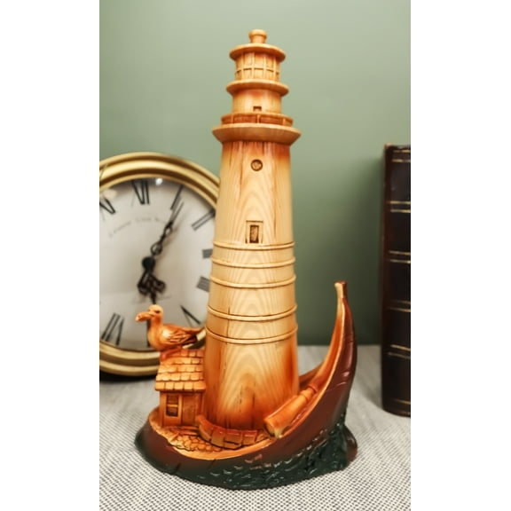 Ebros 9"H Nautical Lighthouse On A Giant Boat Deck with A Seagull Statue