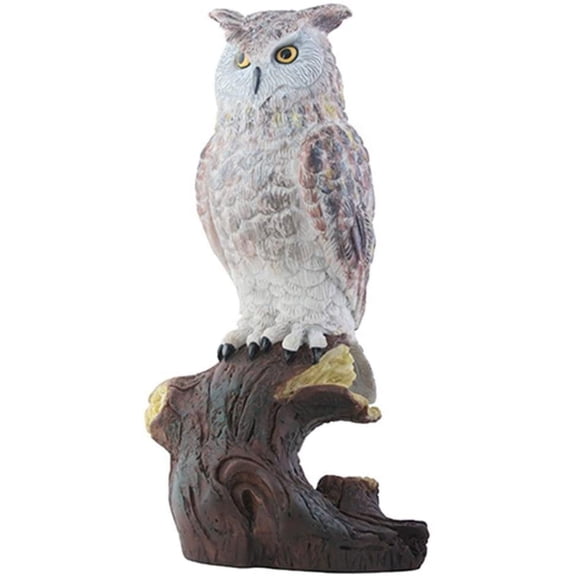 Ebros 9 Inch Brown and White Owl Sitting on Dark Brown Tree Stump