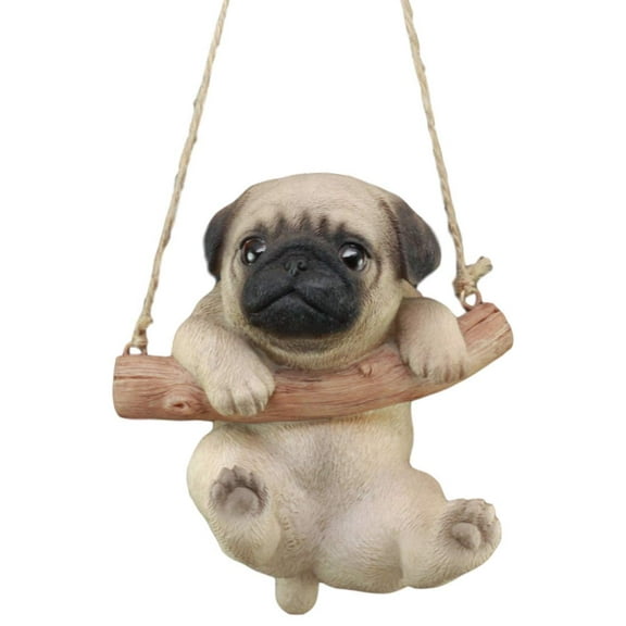 Ebros Adorable Lifelike Teacup Pug Macrame Branch Hanger 5.5" Tall Jute Strings Pug Puppy Wall Decor