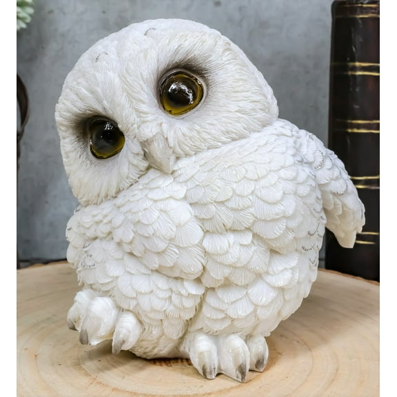 Ebros Adorable Snowy Tundra White Baby Owl Wobble Tiptoeing Happy Feet Figurine