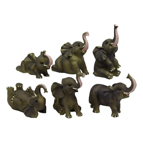 Ebros African Safari Baby Elephant Calves Miniature Set of 6 Figurines 3.5" H