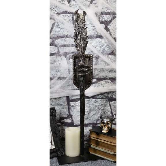 Ebros Alchemy Magic Dungeon Dragon Head Scepter LED Torch W/Left Claw Wall Decor